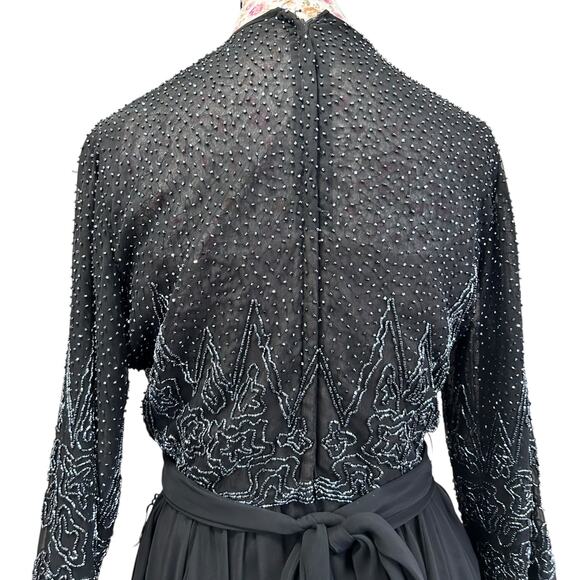 Vintage Beaded Evening Gown Jack Bryan Saks Fifth Ave Black Long Sleeve Dress 14 - Picture 10 of 15